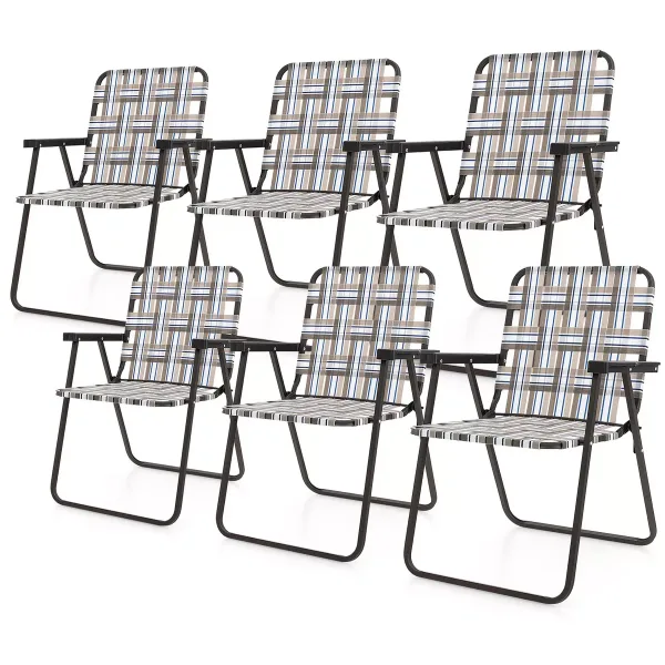 2/4/6 PCS Folding Beach Chair Camping Lawn Webbing Chair Lightweight 1 Position Brown