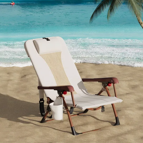 Beach Chair for Adults,Portable Folding Camping Chair with Storage Pouch & Cup Holder,Adjustable Lounge Chairs for Outdoor